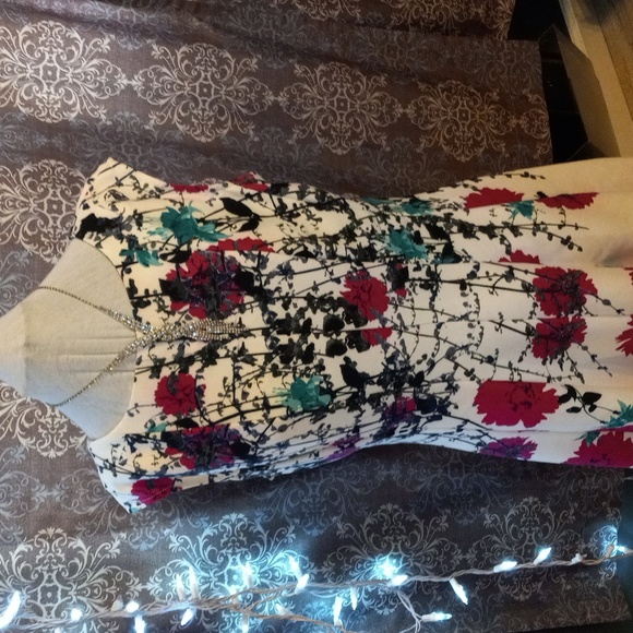 Beautiful fuchsia and teal abstract Daisy tank skater dress - Picture 2 of 5